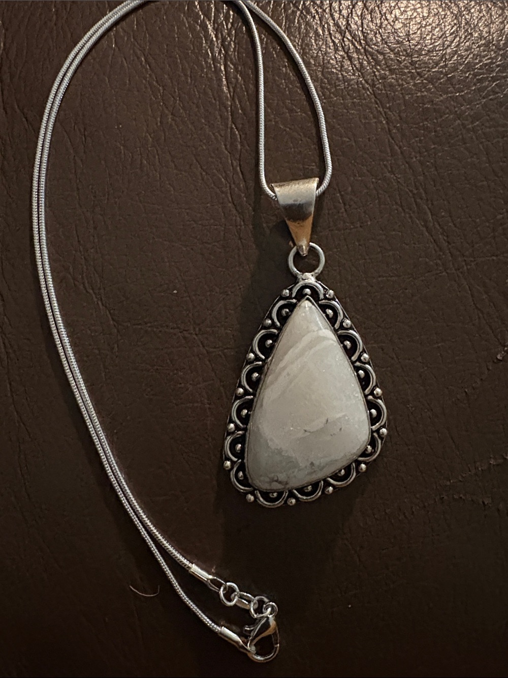 White quartz Stone Teardrop Pendant Necklace - Classic 9.25 Sterling silver